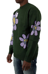 Floral Jacquard Knit Sweater - Sage