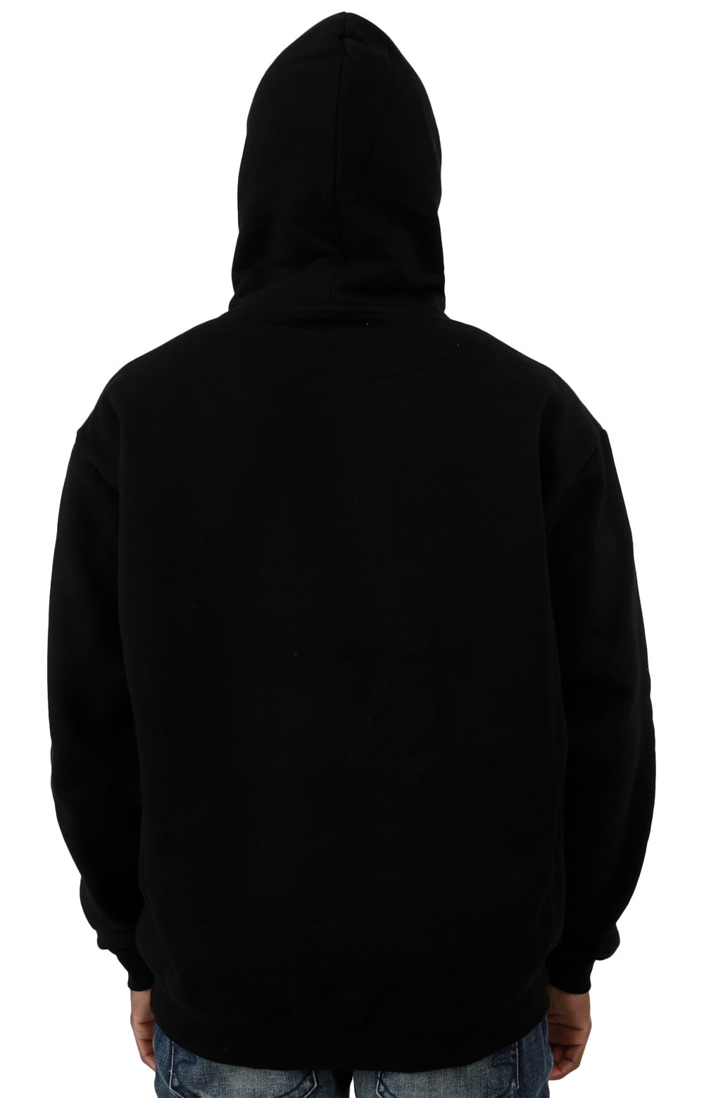 Rounded Chenille Applique Pullover Hoodie - Black