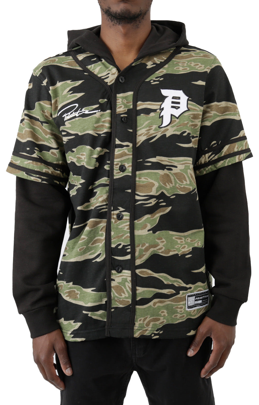 Primitive Tiger Two-Fer Hooded Camo Baseball Jersey