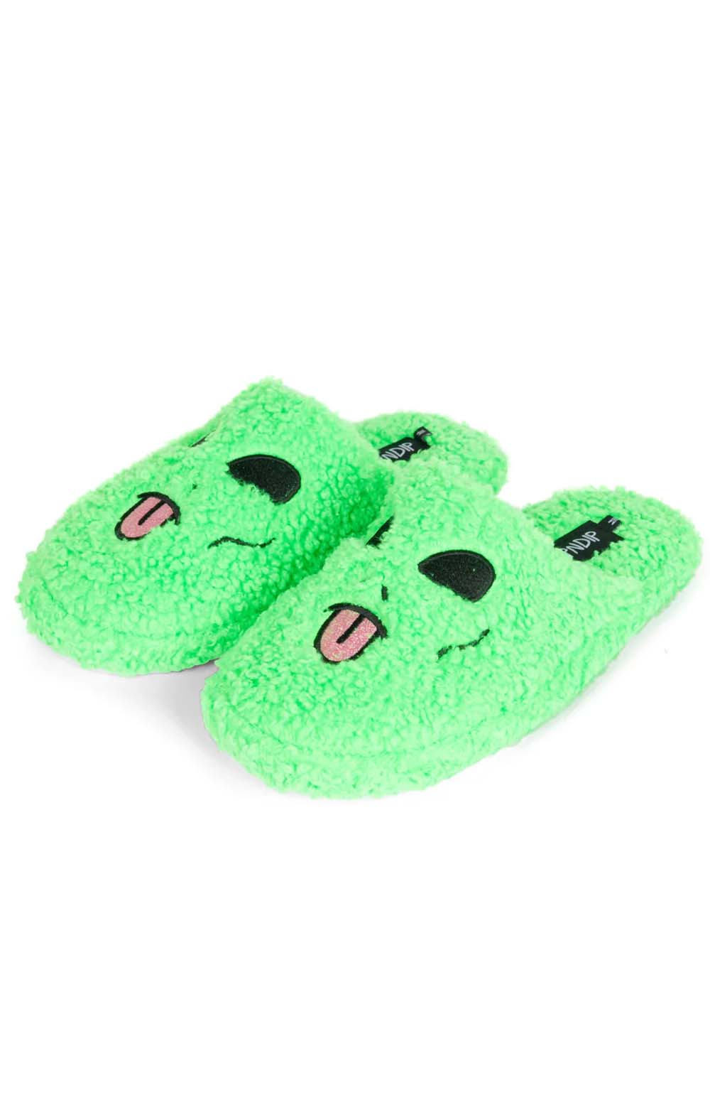 Alien Face Fuzzy House Slippers - Green