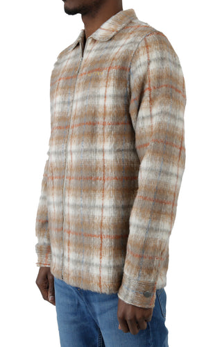 Plaid Flannel Zip Thru Shirt - Bark/Stone