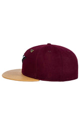 Original Crown In Melton Wool & Leather Strap-Back Hat - Burgundy