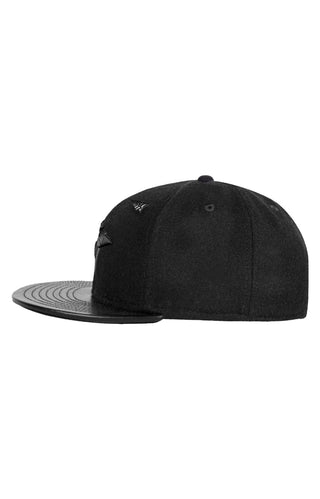 Original Crown In Melton Wool & Leather Strap-Back Hat - Black