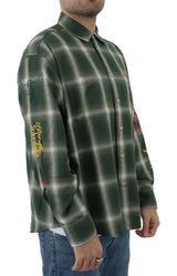 Green Checkered Flannel Long Sleeve Button-Up Shirt by X-Large