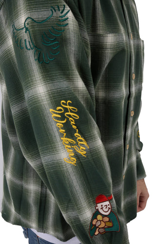 Random Things Flannel L/S Button-Up Shirt - Green