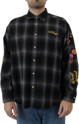 X-Large Black Flannel Long Sleeve Button-Up Shirt with Chest Pockets