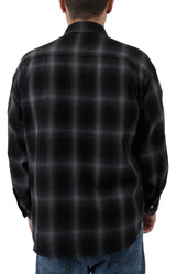 X-Large Black Flannel Long Sleeve Button-Up Shirt with Chest Pockets