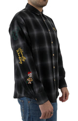 X-Large Black Flannel Long Sleeve Button-Up Shirt with Chest Pockets