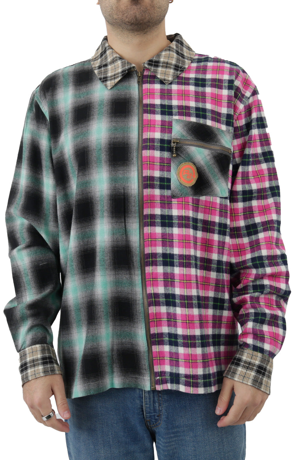 Zip Flannel Shirt - Khaki/Brown