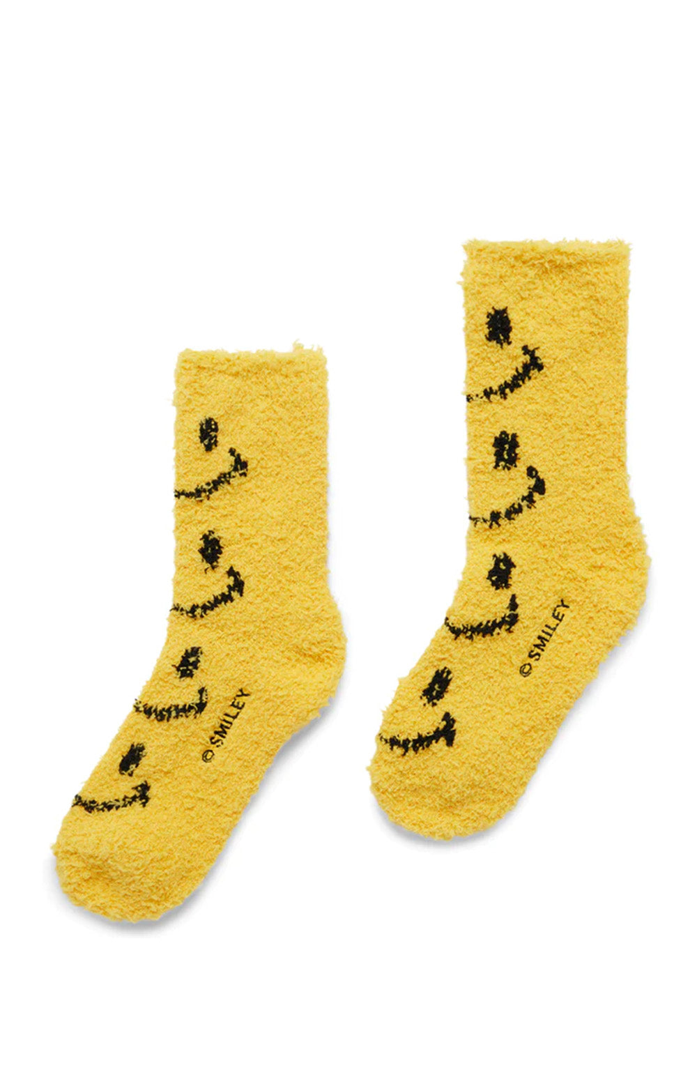 Smiley Holiday Fuzzy Socks - Yellow