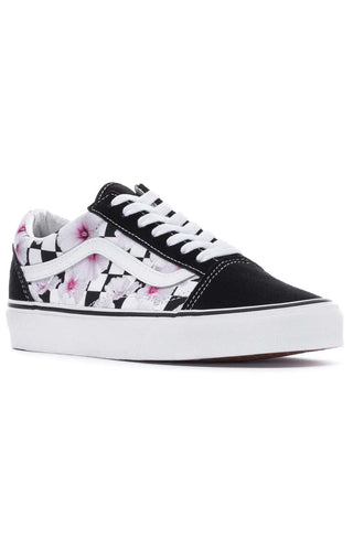 Vans Old Skool Floral Check Shoes - Black/White - 9.5