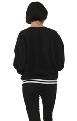 Retro Cold Shoulder Fleece Sweatshirt - Onyx Black